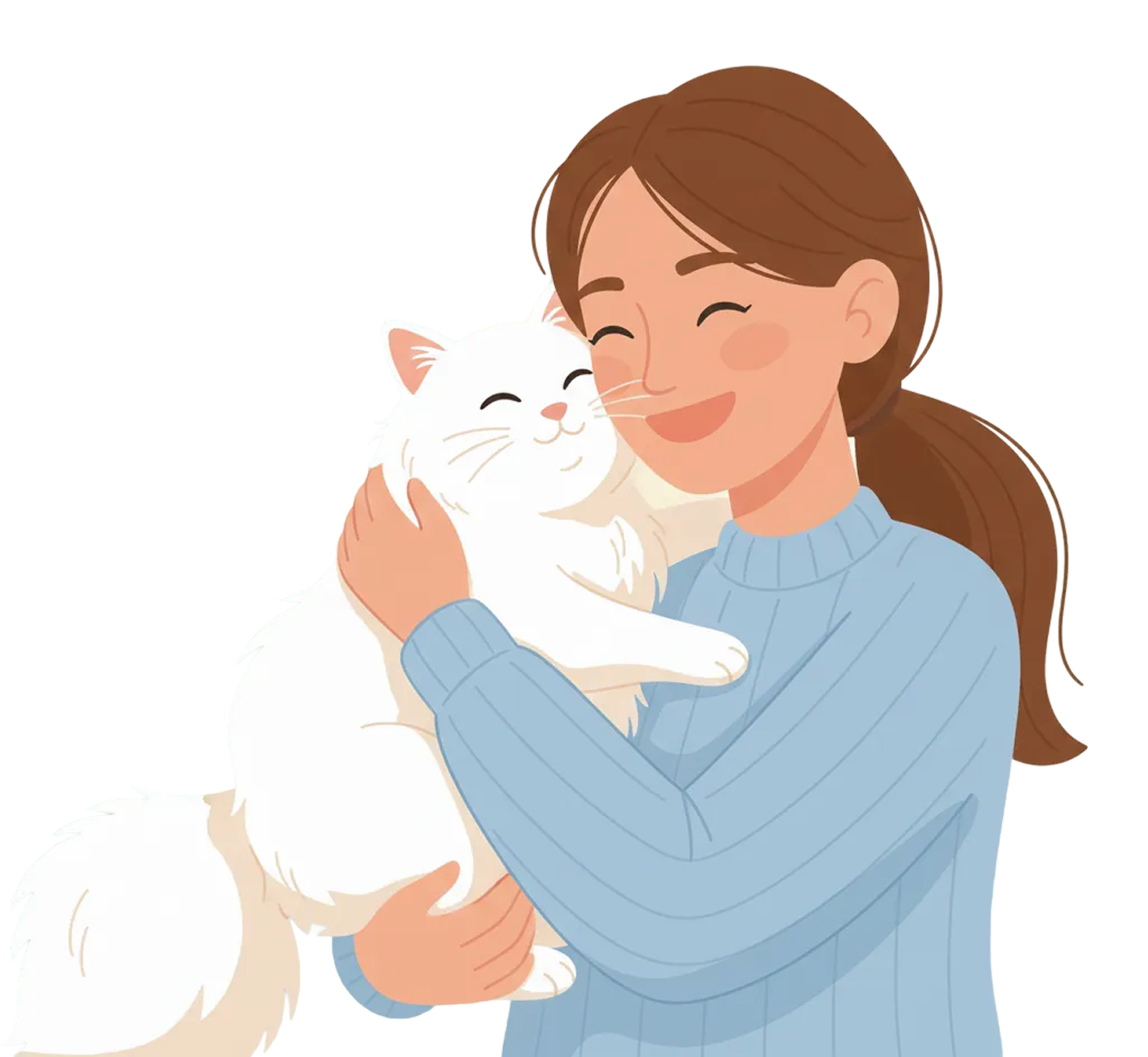 Woman holding a white cat